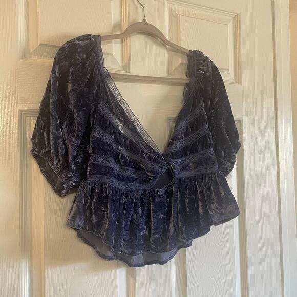 Free People Yours Truly velvet peplum top in purplish/blue size Medium - Picture 2 of 15